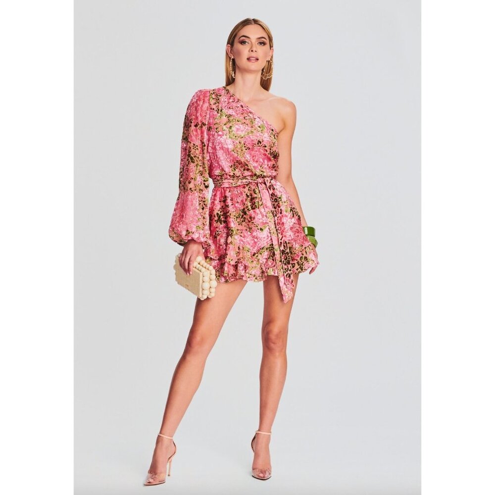 HEMANT & NANDITA Pink One-Shoulder Floral Mini Dress - Picture 2 of 5